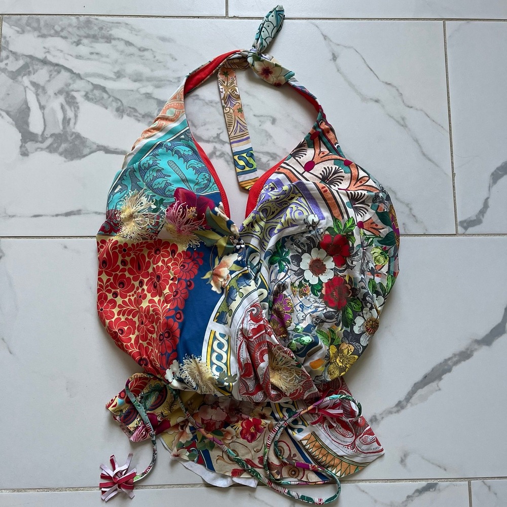 Johnny Was Multicolor Floral Bikini Top